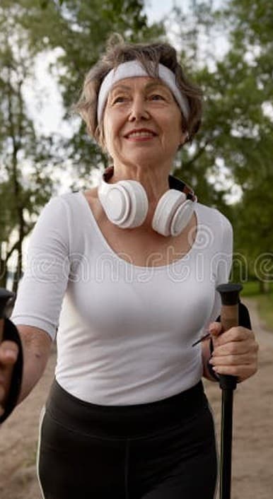 Coach accompagnant un client senior lors d'exercices doux dans un salon lumineux à domicile